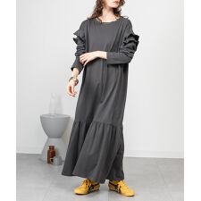 ダブルフリル長袖ワンピース レディース 大きいサイズ