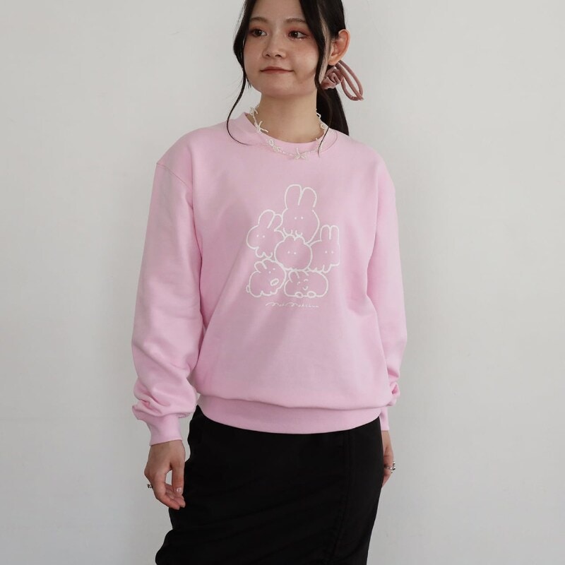 MK516 ウサがいっぱいトレーナー／ピンクL | もくもくちゃん