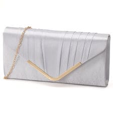 サテンＶメタルクラッチバッグ