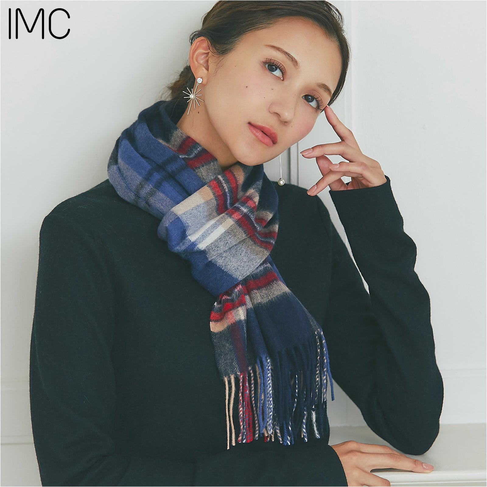 カシミヤ100% チェックマフラー【IMC(アイエムシー)】 | アイエムシー