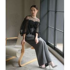 フロッキードットシアーオールインワン結婚式パンツドレスパーティー 