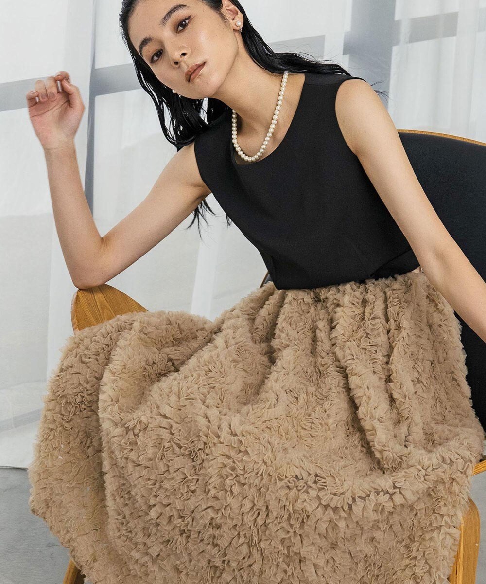 ニットベストレイヤード異素材ワンピース | アーガブラック(AgaBLACK