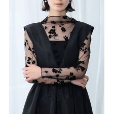 シースルートップス 長袖 ハイネック チュール メロウ メロー 花柄 シアートップス