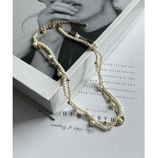 フェイクパール ボールチェーン 2連ネックレス シルバー ゴールド 結婚式 アクセサリー