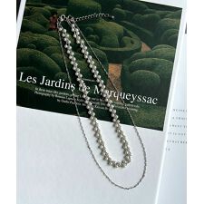 小粒フェイクパール チェーン ネックレス 2点セット シルバー ゴールド 結婚式 アクセサリー