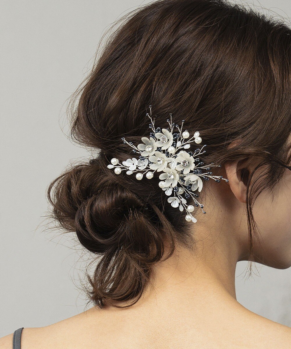 フェイクパール ビーズ フラワーモチーフ ヘアクリップ 大きめ ハーフ