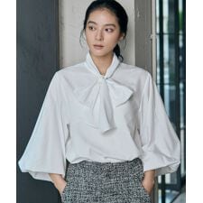 【洗える】ボウタイボリューム袖ブラウス