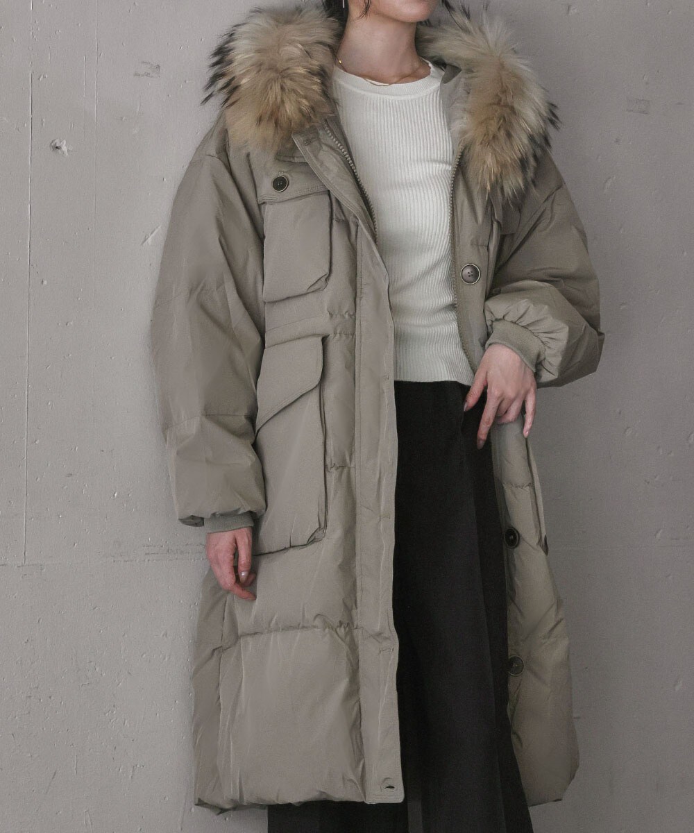 ラクーンファー付き 軽量 フーデッド ダウンコート | フロリア(Flolia