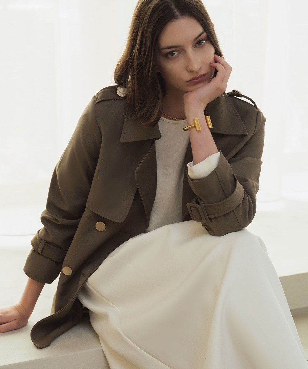 【NEW】フロリア（Flolia）/トレンチコート ミドル丈 ハーフコート 金ボタン 秋 冬 トレンチコート ミドル丈 ハーフコート 金ボタン 秋 冬 | フロリア