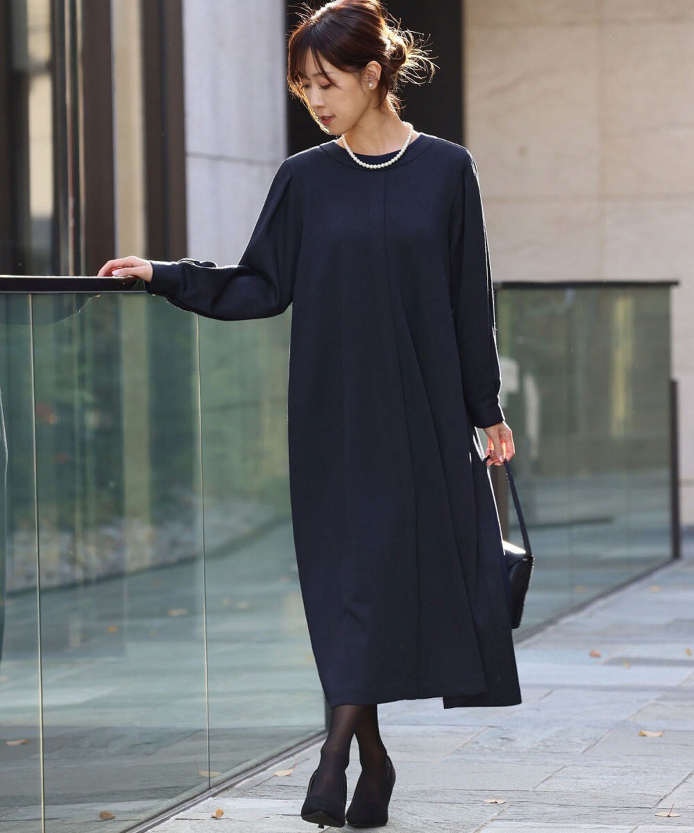 喪服・礼服】フォーマルワンピース 長袖 Aライン セレモニー【洗える