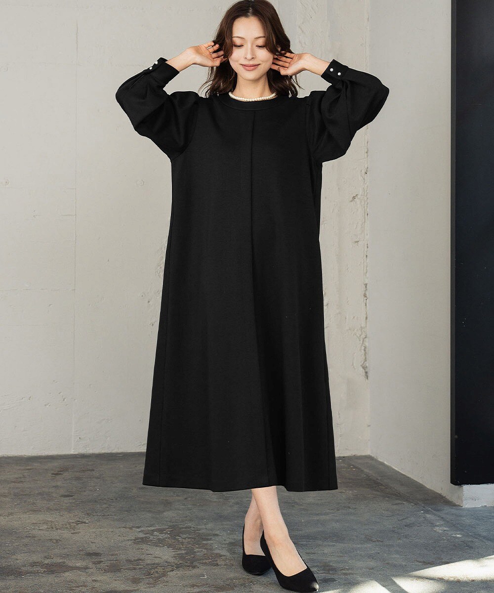 喪服・礼服】フォーマルワンピース 長袖 Aライン ロング丈 セレモニー