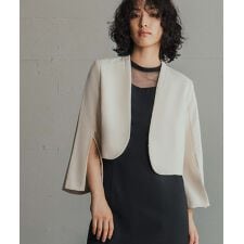 スリットスリーブ ショート丈 ノーカラー ジャケット 結婚式 ボレロ パーティードレス