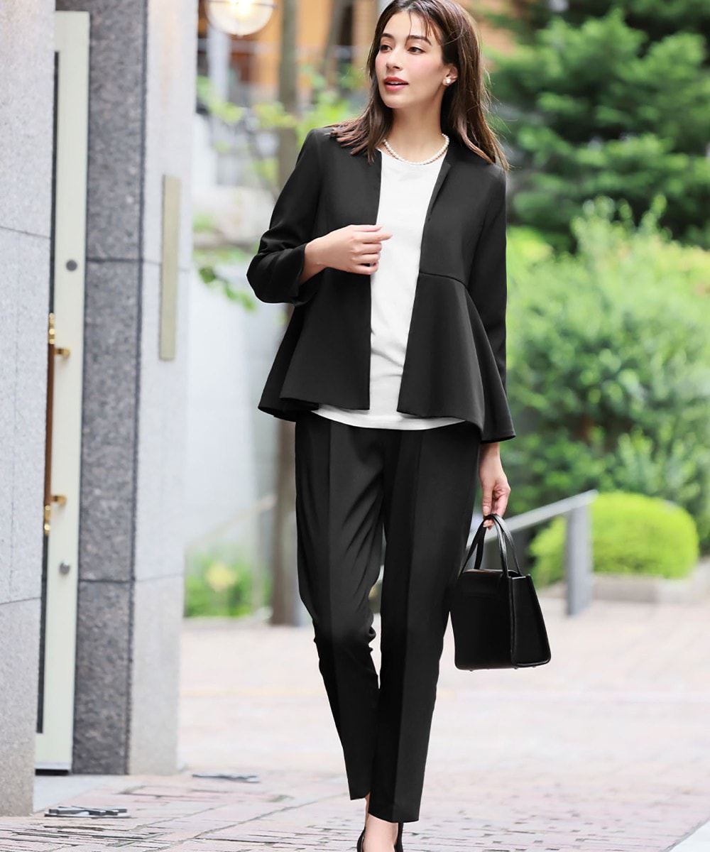 【NEW】フロリア（Flolia）/ふくれジャガード ボリュームスリーブブラウス 長袖 Aライン ロング丈スカート 2点セット スーツ ふくれジャガード ボリュームスリーブブラウス 長袖 Aライン ロング丈