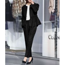 ツイードペプラムノーカラージャケット テーパードパンツ セットアップ スーツ フォーマル セレモニー