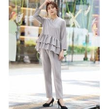 ティアードフリルブラウス テーパードパンツ 2点セットアップ 【洗える】