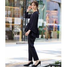ティアードフリルブラウス テーパードパンツ 2点セットアップ 【洗える】