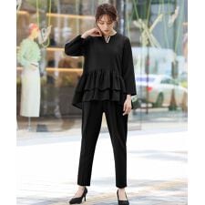 ティアードフリルブラウス テーパードパンツ 2点セットアップ 【洗える】