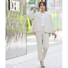 ランタンスリーブノーカラージャケット テーパードパンツ セットアップ 【洗える】