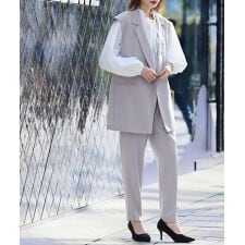 ダブルテーラードジレ ワンタックテーパードパンツ セットアップ スーツ【洗える】