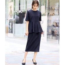 ペプラムブラウス タイトスカート セットアップ スーツ【洗える】