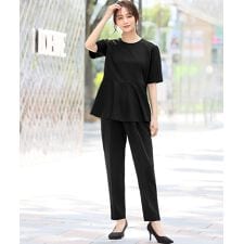 ペプラムブラウス テーパードパンツ セットアップ スーツ