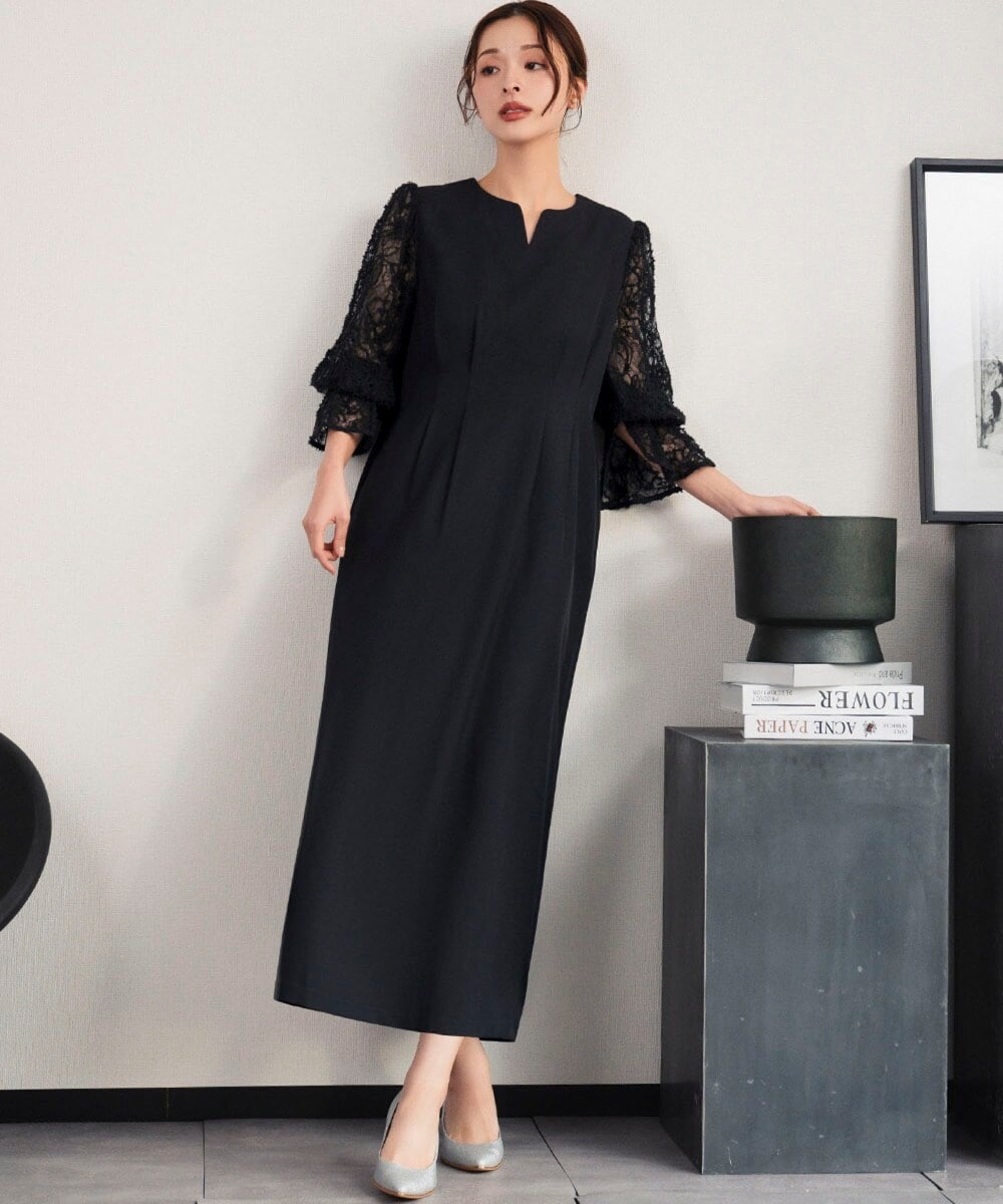 【喪服・礼服】フォーマルワンピース レーススリーブ