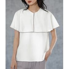 パイピングケープカラーブラウス オフィス ビジネス フォーマル セレモニー 【洗える】