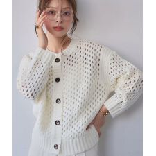 エルフランク(ELFRANK)の【2025AW】透かし編み メッシュニット クルーネック カーディガン