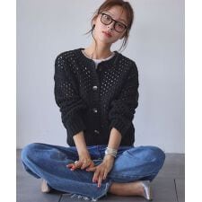 エルフランク(ELFRANK)の【2025AW】透かし編み メッシュニット クルーネック カーディガン