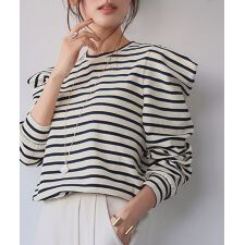 パワーショルダー ボーダー クルーネック プルオーバー カットソー