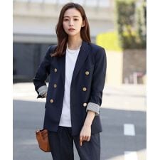 金ボタンミドル丈ダブルテーラードジャケット