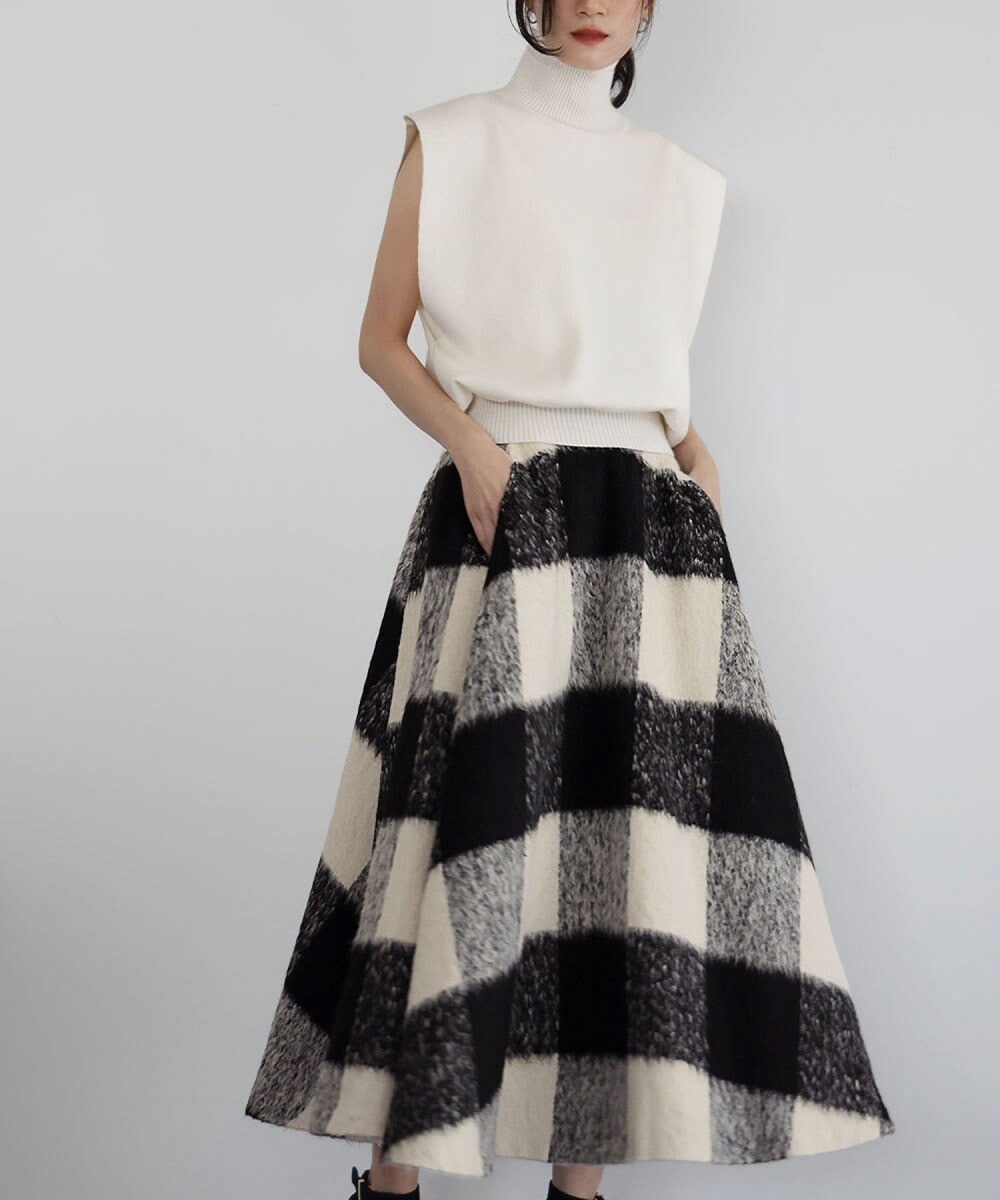 エルフランク（ELFRANK）/【VERY 1月号掲載】ブロックチェック起毛ロングフレアスカート VERY 1月号掲載】ブロックチェック起毛ロングフレアスカート | エル