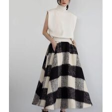 【VERY 1月号掲載】ブロックチェック起毛ロングフレアスカート