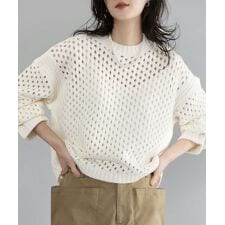 《新色追加》ショート丈 透かし編み メッシュニット プルオーバー