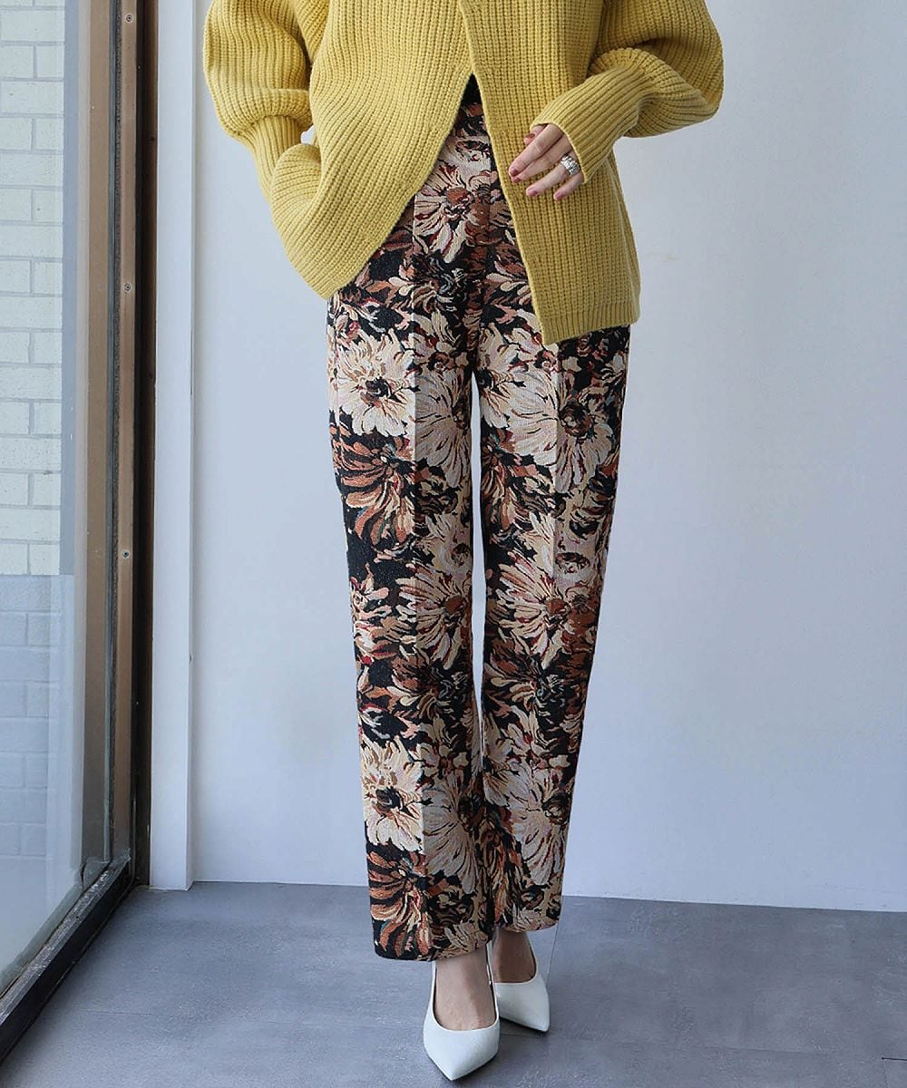 MUVEIL 花柄ゴブランパンツ ベルト付き MUVEIL｜ベルト付きゴブランパンツ