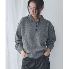 襟付き ミックスニット プルオーバー ポロシャツ ポロニット