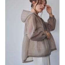 シアー ダンボール ペプラム ジップアップ パーカー