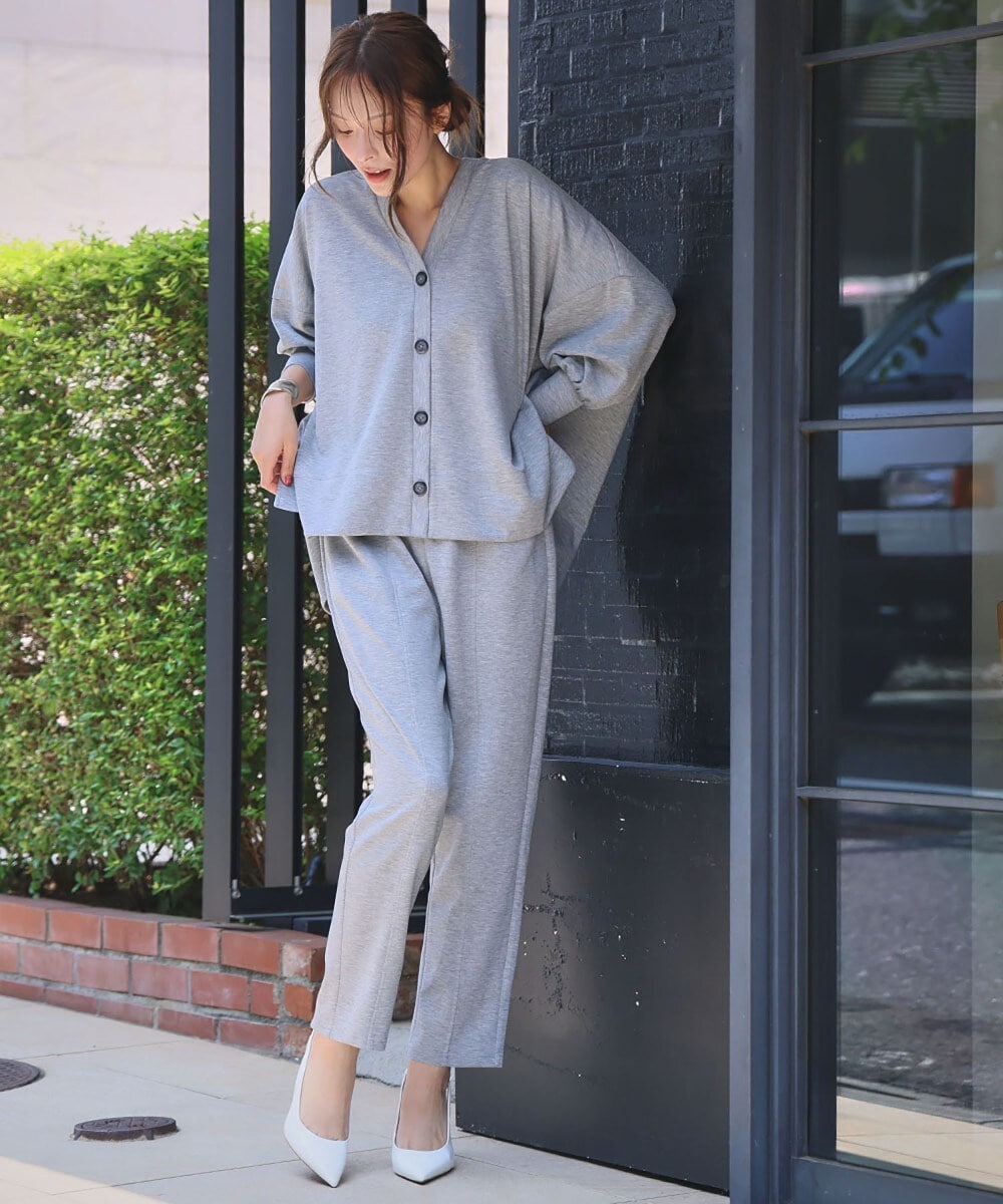 エルフランク（ELFRANK）/ダンボール セットアップ Vネック カーディガン テーパードパンツ 2点セット 上下セット ダンボール セットアップ Vネック カーディガン テーパードパンツ 2点