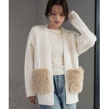 エルフランク(ELFRANK)のファーポケット ケーブルニットカーディガン