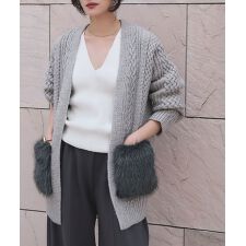 エルフランク(ELFRANK)のファーポケット ケーブルニットカーディガン