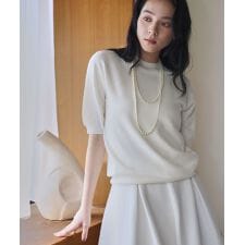 【縫い目のないシームレス】プチハイネック 五分袖 ニット プルオーバー