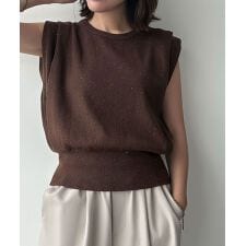 タックショルダー 半袖 ニット プルオーバー