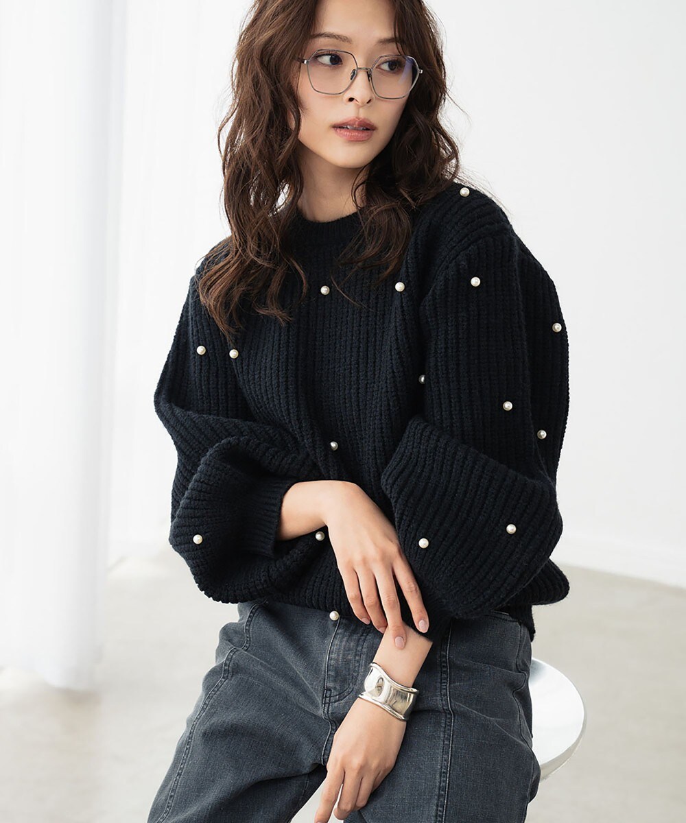 エルフランク（ELFRANK）/パール付き ボリュームスリーブ ニット プルオーバー【洗える】 パール付き ボリュームスリーブ ニット プルオーバー【洗える】 | エル