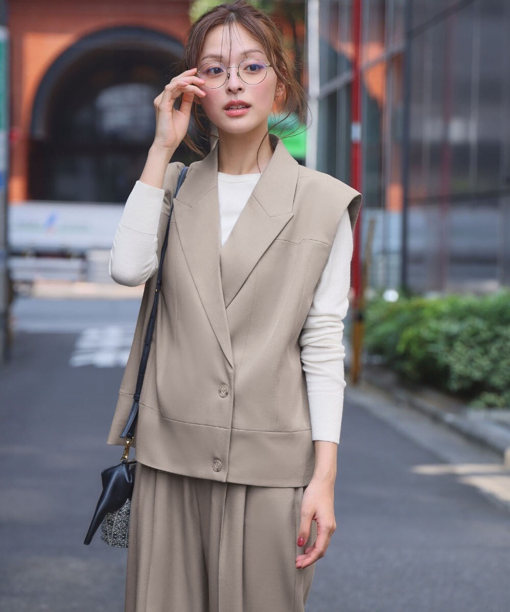 セットアップ テーラードベスト ジレ ワイドパンツ 2点セット 上下セット ビジネス オフィス