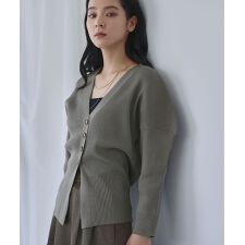 カーブスリーブ Vネック リブニット カーディガン