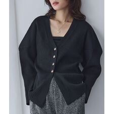 カーブスリーブ Vネック リブニット カーディガン