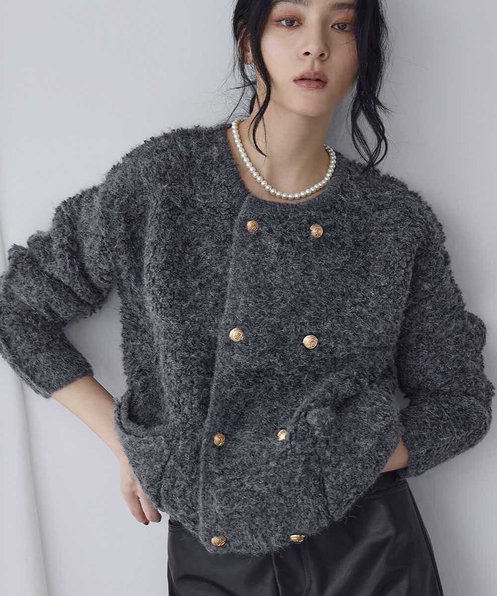 チェック ジャガード スタンドカラー ニット ブルゾン ジップ | エル