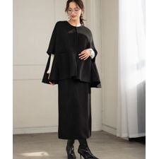 エルフランク(ELFRANK)の【ウール70％】ポンチョ風コート ロング丈 ナロースカート 2点セット