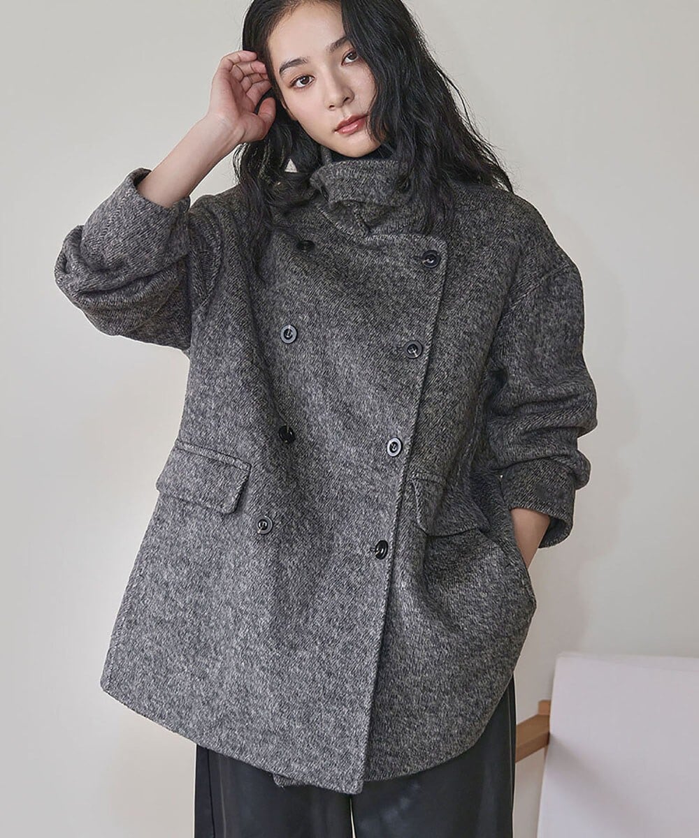 quaranciel: ウール ステンカラー コクーン ミドル コート