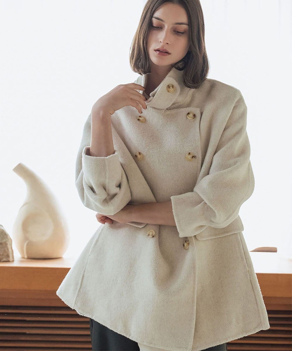 quaranciel: ウール ステンカラー コクーン ミドル コート